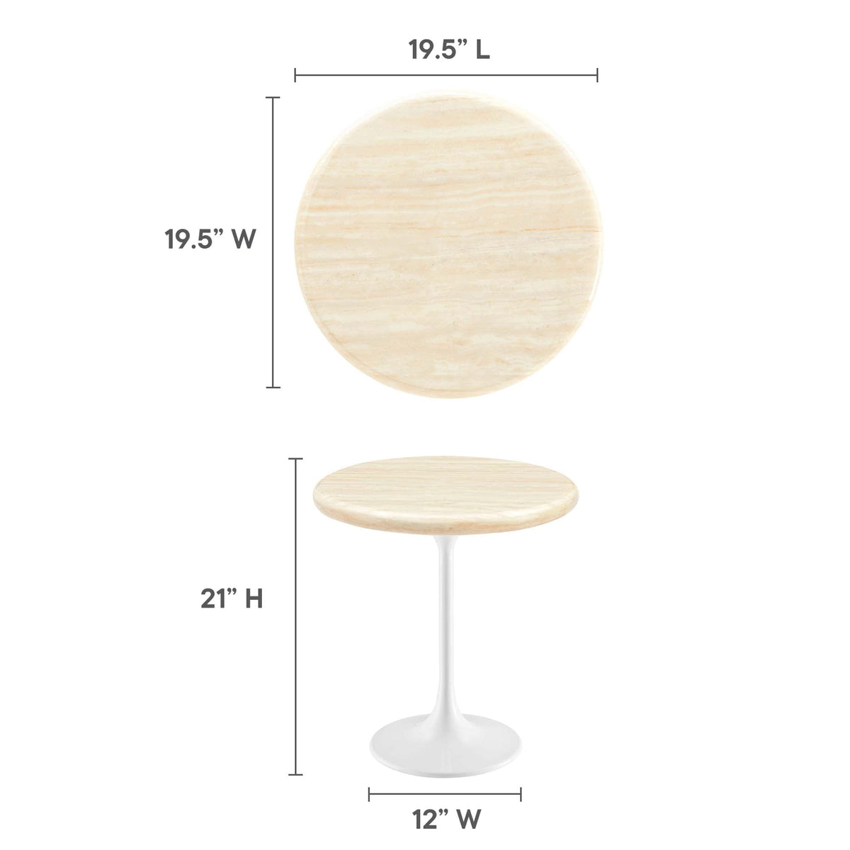 Lippa White 20" Round Faux Travertine Side Table - Ornate Home