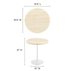 Lippa White 20" Round Faux Travertine Side Table - Ornate Home