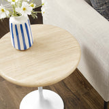 Lippa White 20" Round Faux Travertine Side Table - Ornate Home