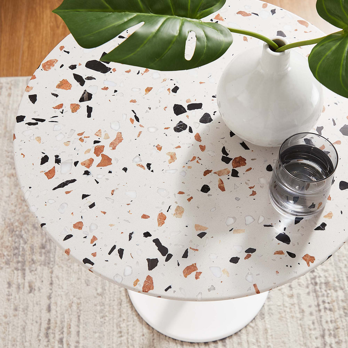 Lippa White 20" Round Terrazzo Side Table - Ornate Home