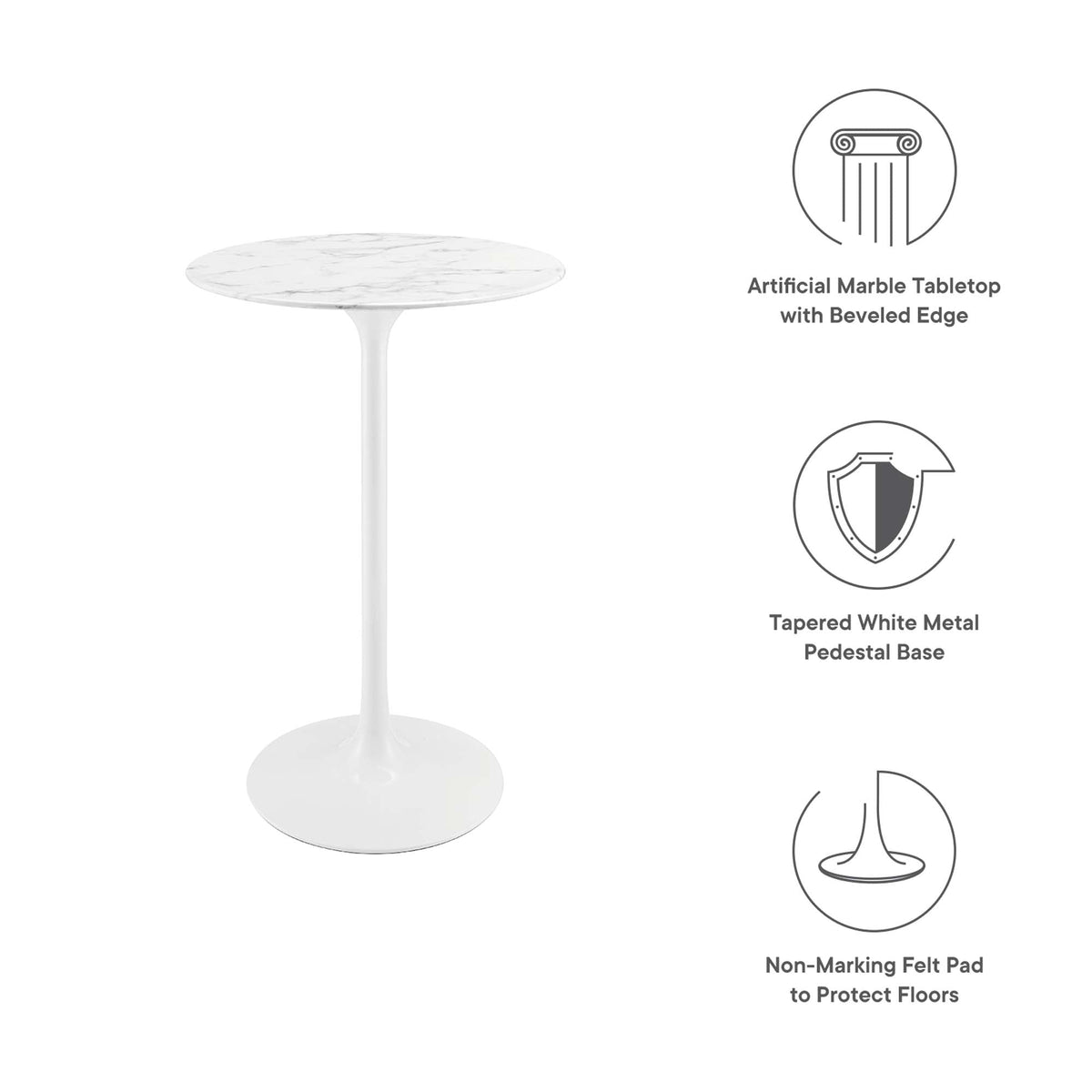 Lippa White 28" Round Faux Marble Bar Table - Ornate Home