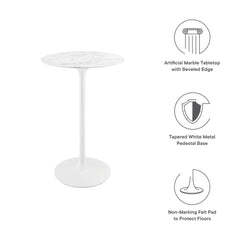 Lippa White 28" Round Faux Marble Bar Table - Ornate Home