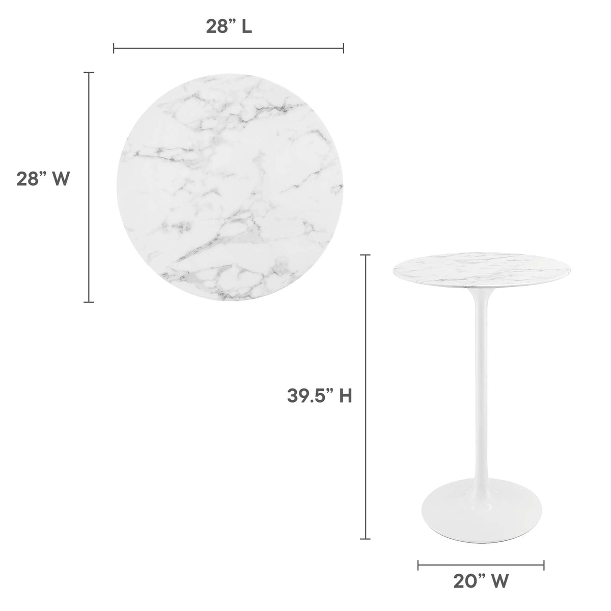 Lippa White 28" Round Faux Marble Bar Table - Ornate Home