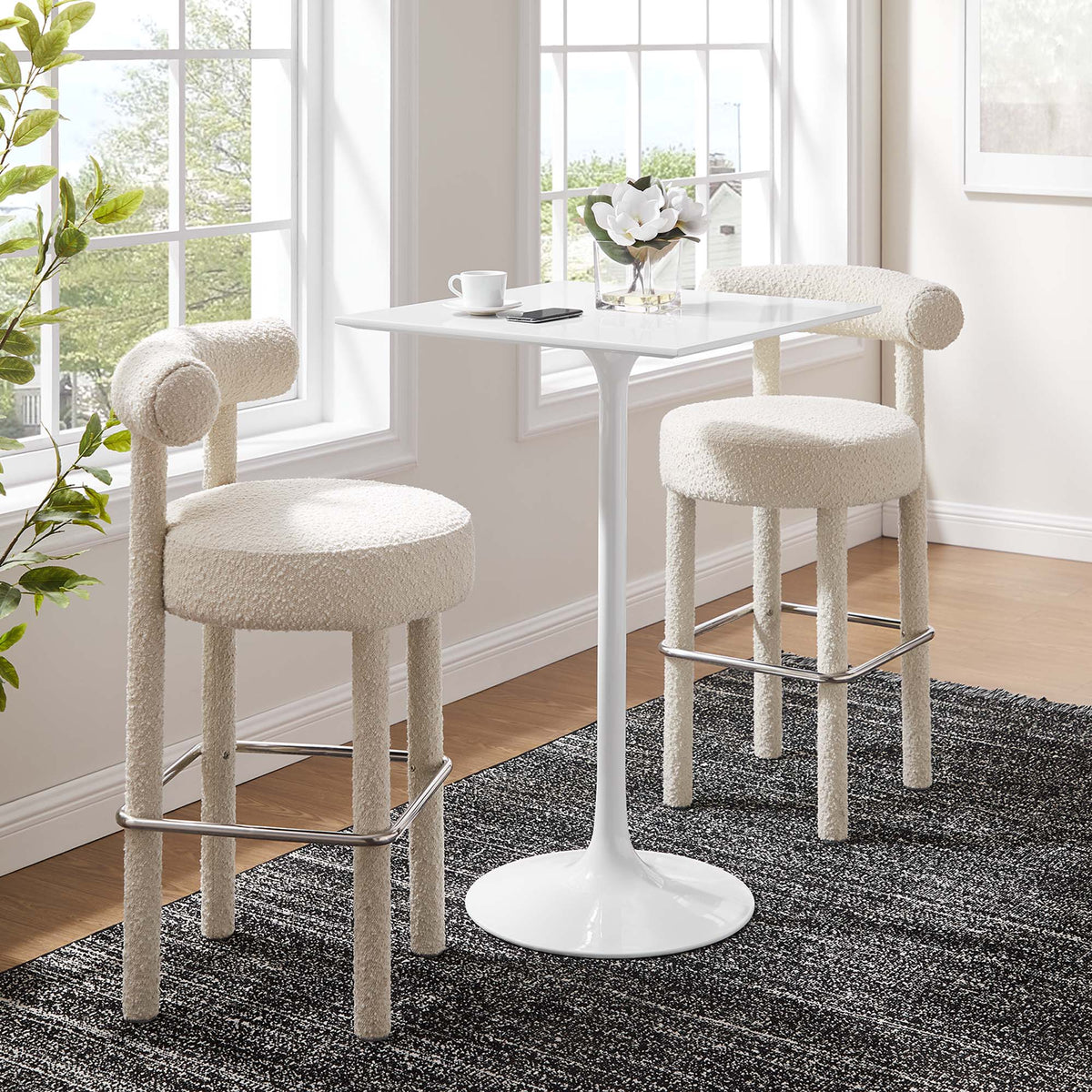 Lippa White 28" Square Wood Bar Table - Ornate Home