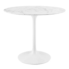 Lippa White 36" Round Faux Marble Dining Table - Ornate Home