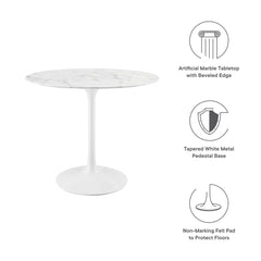 Lippa White 36" Round Faux Marble Dining Table - Ornate Home