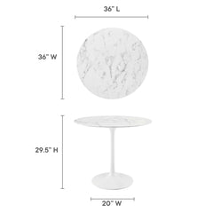Lippa White 36" Round Faux Marble Dining Table - Ornate Home