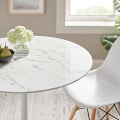 Lippa White 36" Round Faux Marble Dining Table - Ornate Home