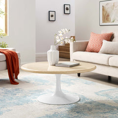 Lippa White 36" Round Faux Travertine Coffee Table - Ornate Home