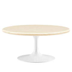 Lippa White 36" Round Faux Travertine Coffee Table - Ornate Home