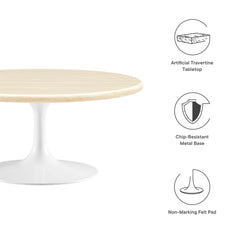 Lippa White 36" Round Faux Travertine Coffee Table - Ornate Home