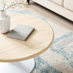 Lippa White 36" Round Faux Travertine Coffee Table - Ornate Home