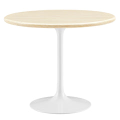 Lippa White 36" Round Faux Travertine Dining Table - Ornate Home