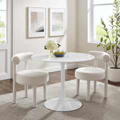 Lippa White 40" Round Faux Marble Dining Table - Ornate Home