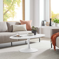 Lippa White 42" Oval Wood Coffee Table - Ornate Home
