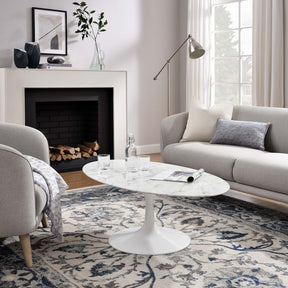 Lippa White 48" Oval Faux Marble Coffee Table - Ornate Home