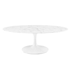 Lippa White 48" Oval Faux Marble Coffee Table - Ornate Home