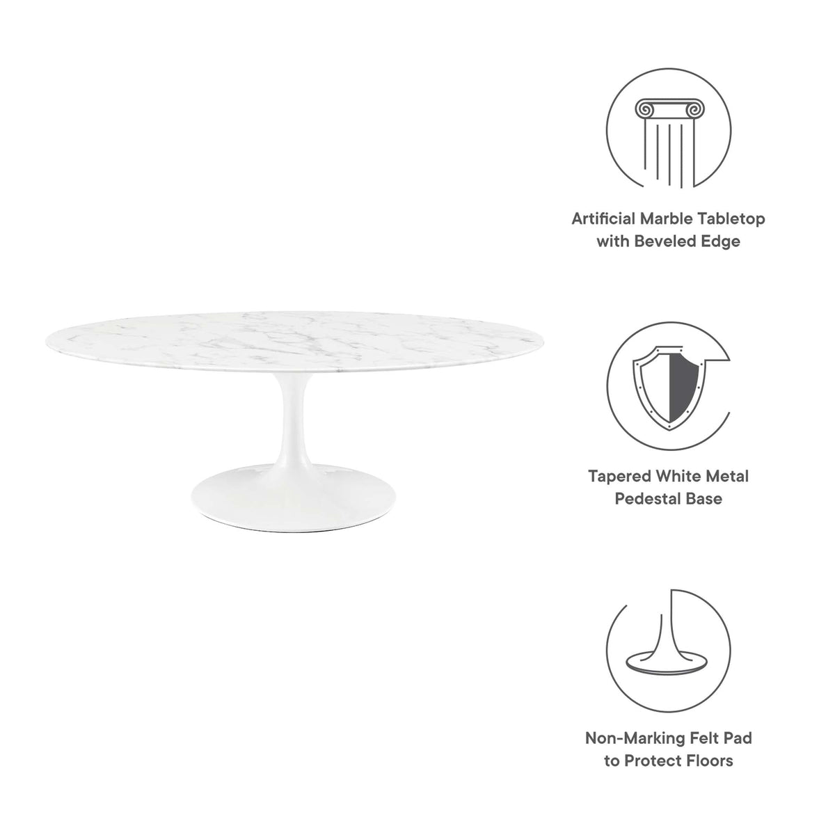 Lippa White 48" Oval Faux Marble Coffee Table - Ornate Home
