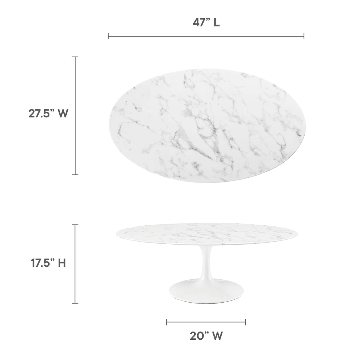 Lippa White 48" Oval Faux Marble Coffee Table - Ornate Home