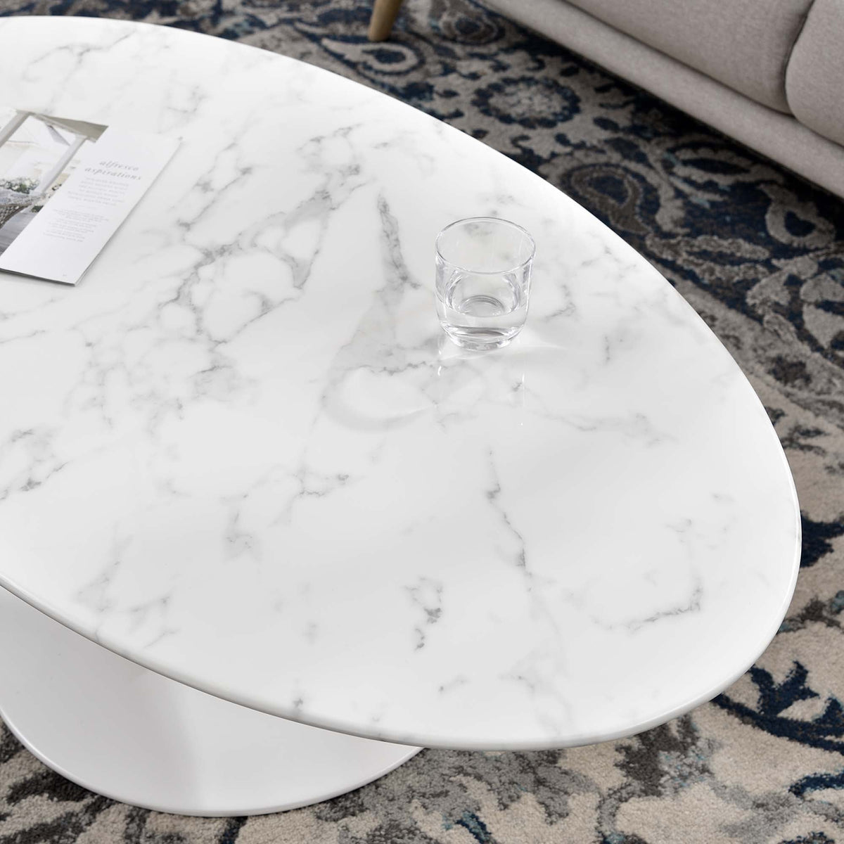 Lippa White 48" Oval Faux Marble Coffee Table - Ornate Home
