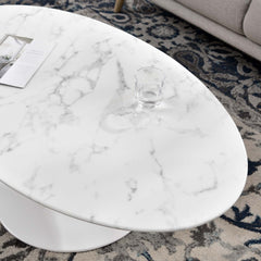 Lippa White 48" Oval Faux Marble Coffee Table - Ornate Home