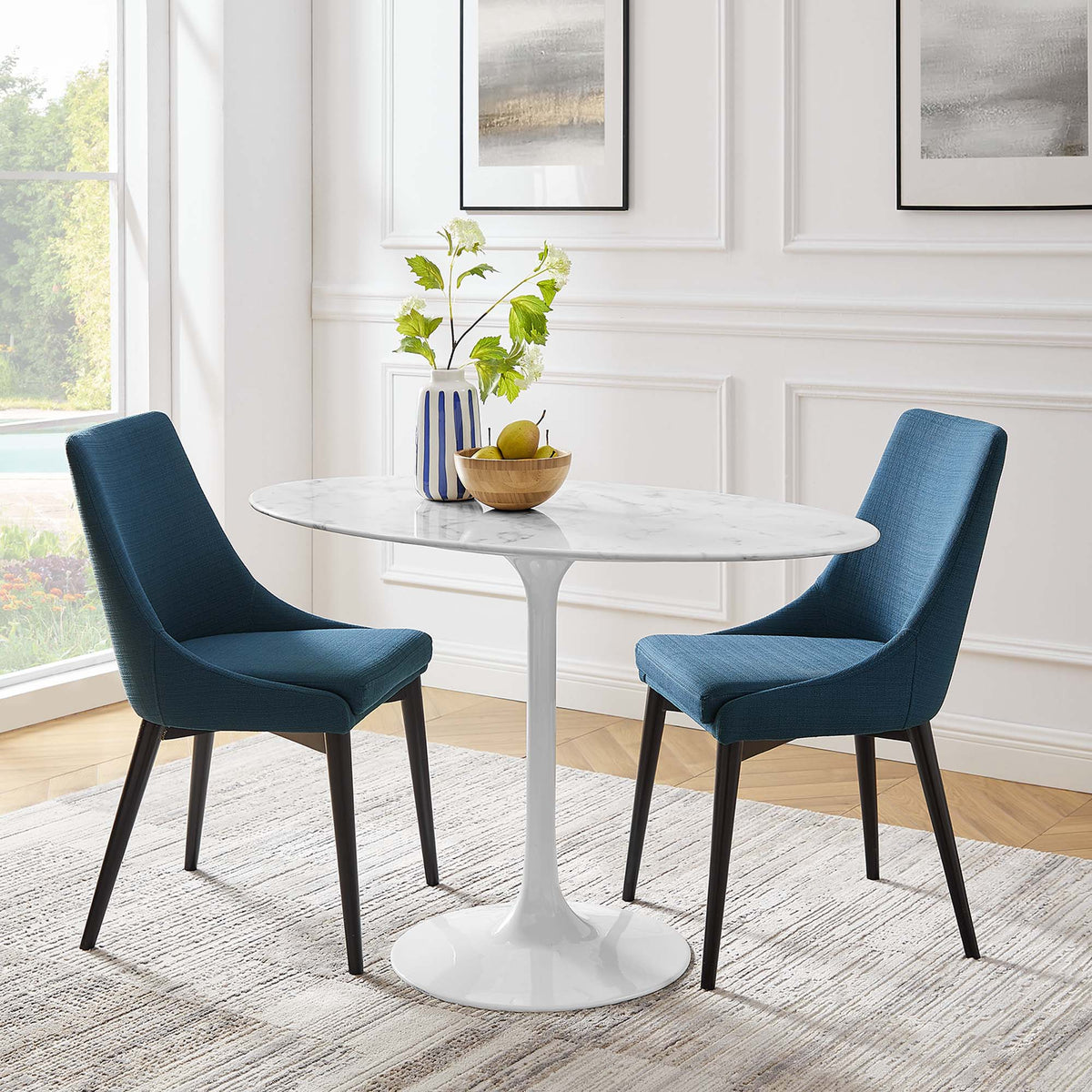 Lippa White 48" Oval Faux Marble Dining Table - Ornate Home