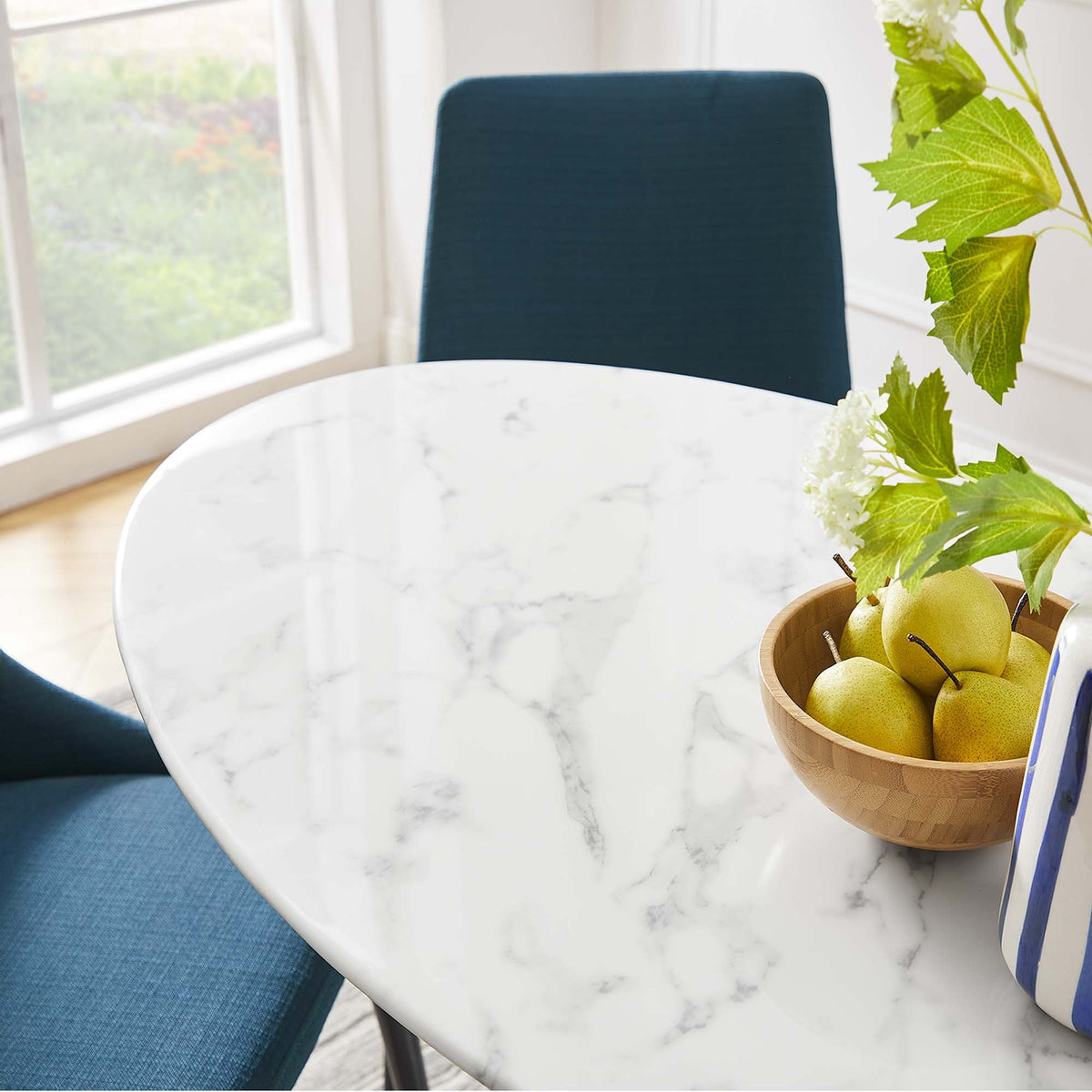 Lippa White 48" Oval Faux Marble Dining Table - Ornate Home