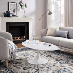 Lippa White 48" Oval-Shaped Wood Coffee Table - Ornate Home