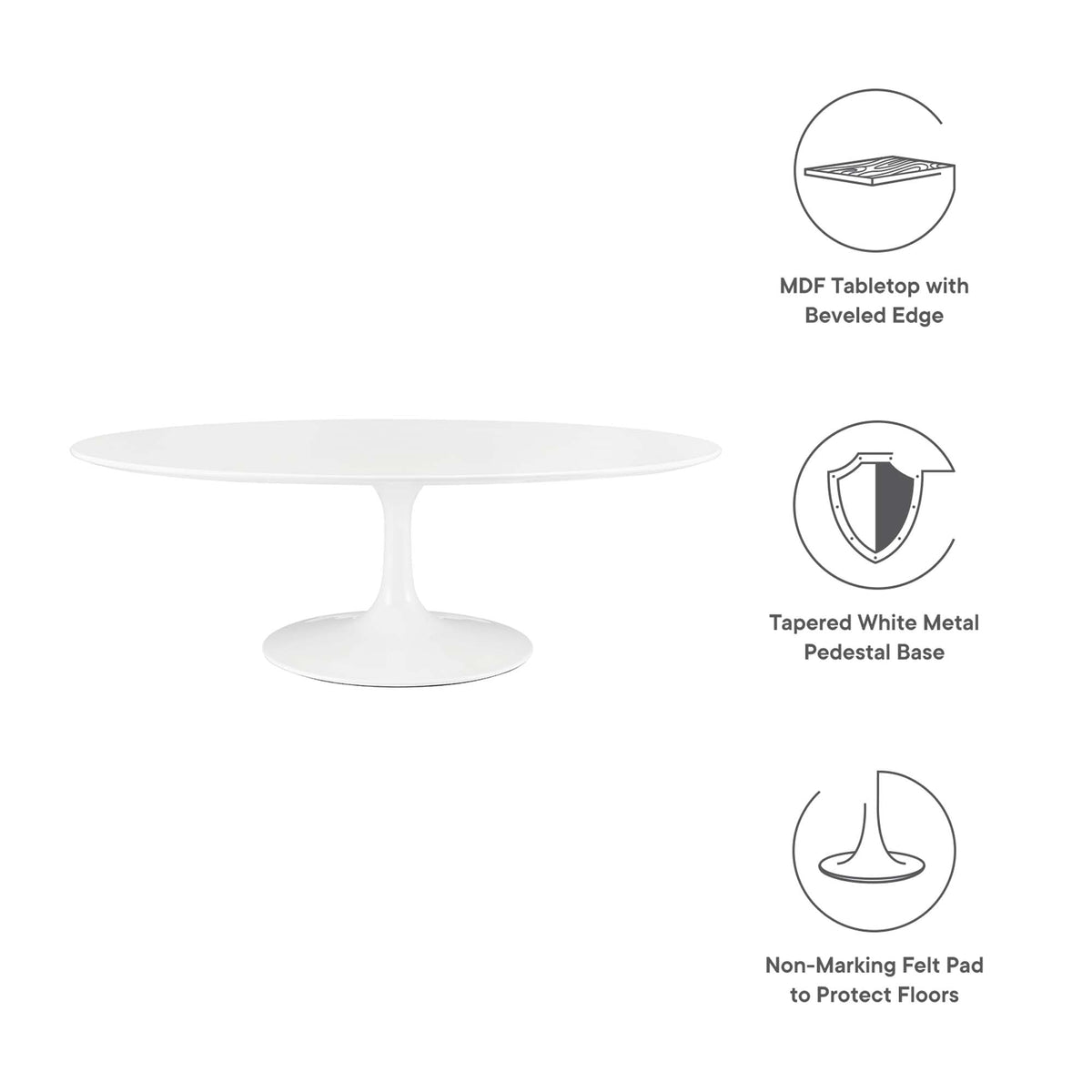 Lippa White 48" Oval-Shaped Wood Coffee Table - Ornate Home