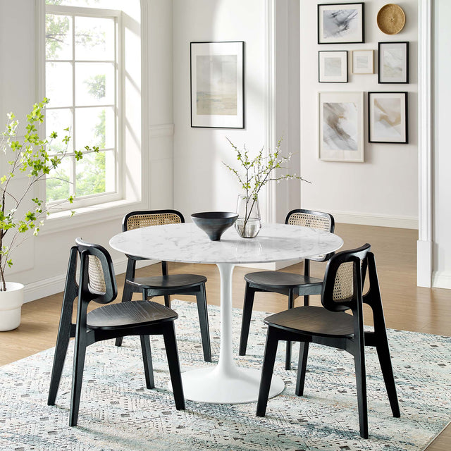 Lippa White 48" Round Faux Marble Dining Table - Ornate Home