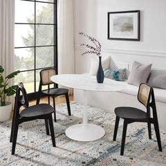 Lippa White 54" Oval Faux Marble Dining Table - Ornate Home