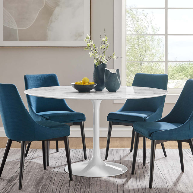 Lippa White 54" Round Faux Marble Dining Table - Ornate Home