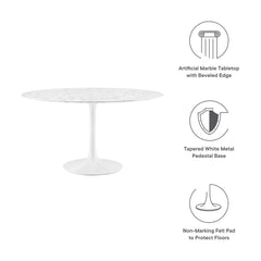 Lippa White 54" Round Faux Marble Dining Table - Ornate Home