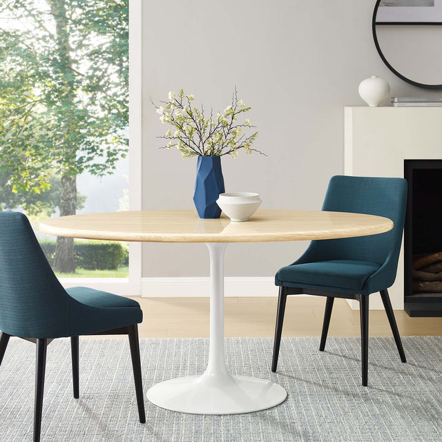 Lippa White 60" Oval Faux Travertine Dining Table - Ornate Home