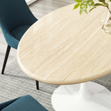Lippa White 60" Oval Faux Travertine Dining Table - Ornate Home