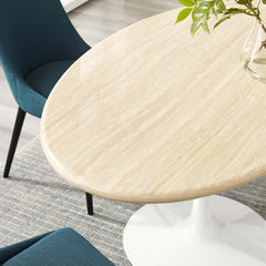 Lippa White 60" Oval Faux Travertine Dining Table - Ornate Home