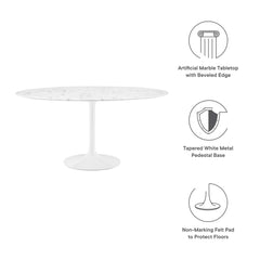 Lippa White 60" Round Faux Marble Dining Table - Ornate Home
