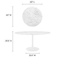 Lippa White 60" Round Faux Marble Dining Table - Ornate Home