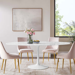 Lippa White 78" Oval Faux Marble Dining Table - Ornate Home