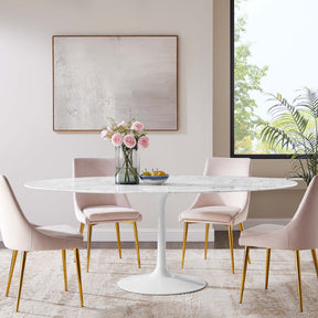 Lippa White 78" Oval Faux Marble Dining Table - Ornate Home