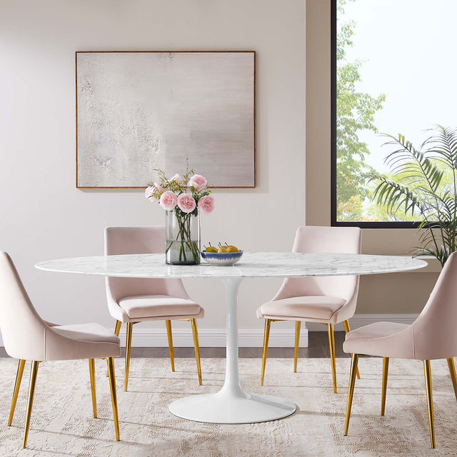 Lippa White 78" Oval Faux Marble Dining Table - Ornate Home