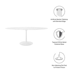 Lippa White 78" Oval Faux Marble Dining Table - Ornate Home
