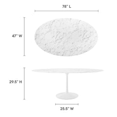Lippa White 78" Oval Faux Marble Dining Table - Ornate Home