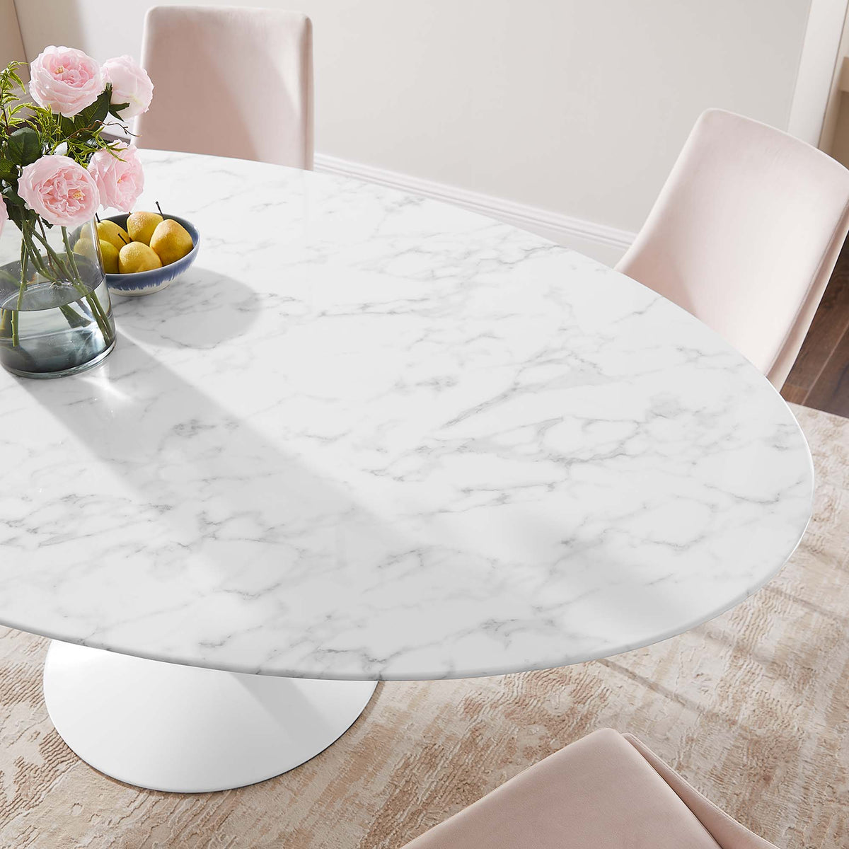 Lippa White 78" Oval Faux Marble Dining Table - Ornate Home