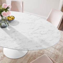 Lippa White 78" Oval Faux Marble Dining Table - Ornate Home