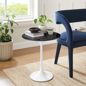 Lippa White/Black 20" Round Faux Marble Side Table - Ornate Home