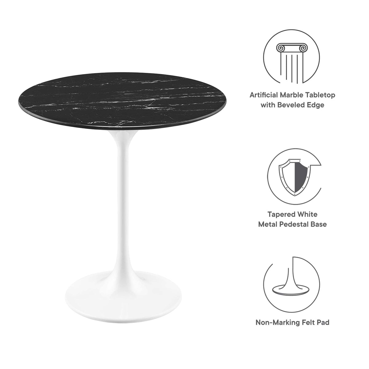 Lippa White/Black 20" Round Faux Marble Side Table - Ornate Home