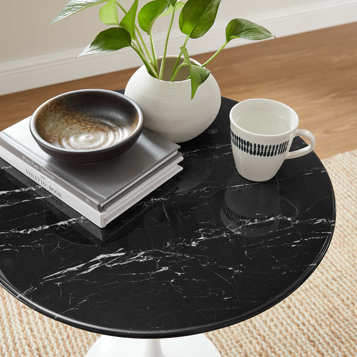 Lippa White/Black 20" Round Faux Marble Side Table - Ornate Home