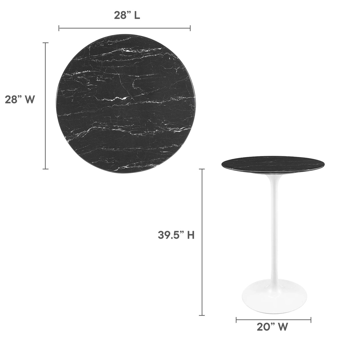 Lippa White/Black 28" Round Faux Marble Bar Table - Ornate Home
