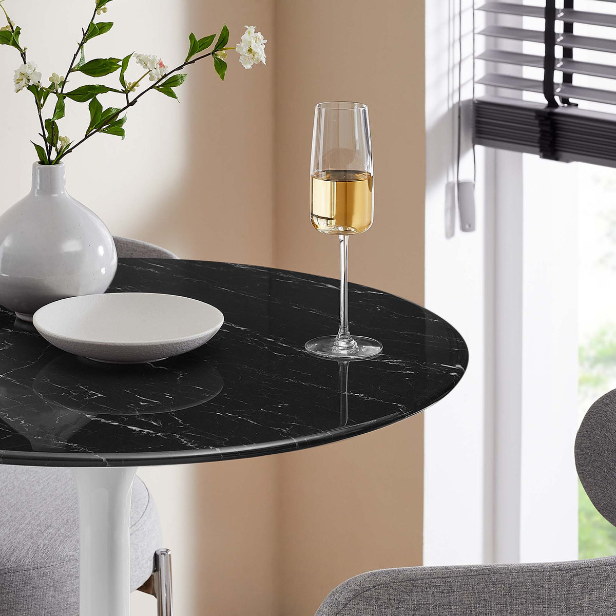 Lippa White/Black 28" Round Faux Marble Bar Table - Ornate Home